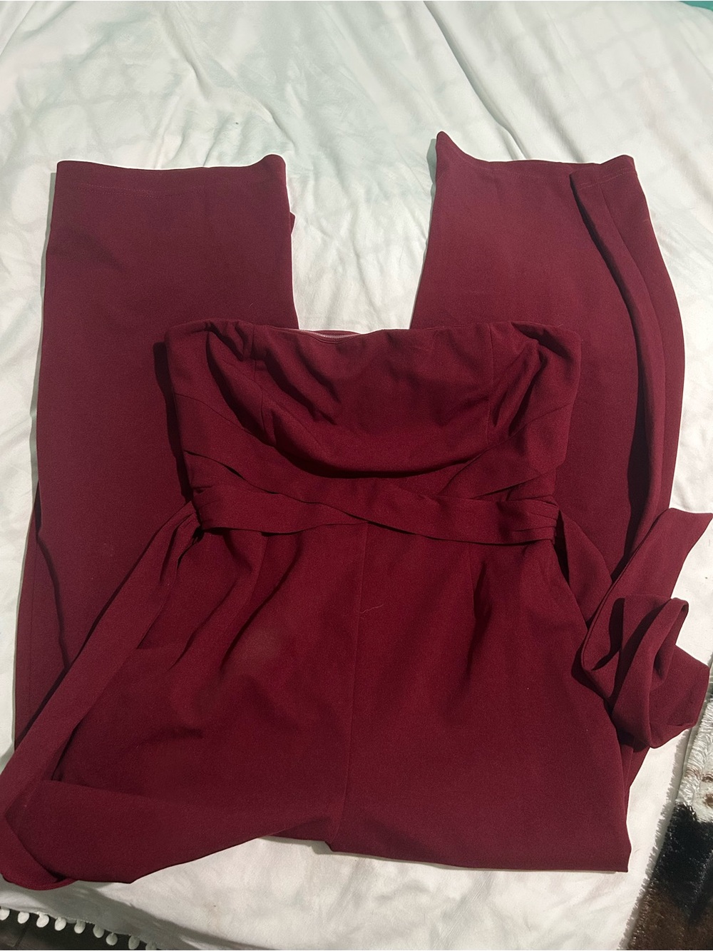 Forever 21 Strapless Wide-Leg Jumpsuit in Burgundy